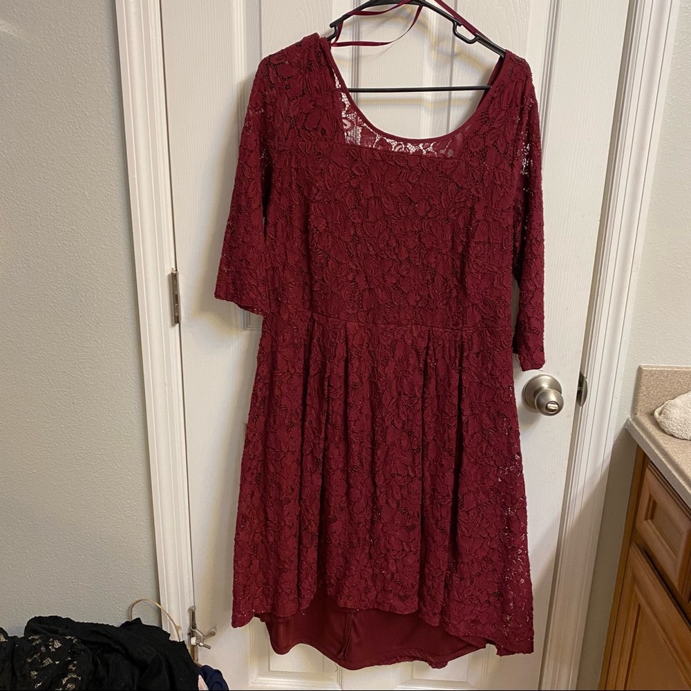 Lane Bryant lace Garnet high low long sleeve dress size 18